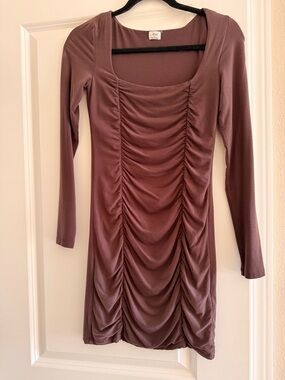 Wilfred Mauve Ruched Long-Sleeve Mini Dress